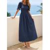 imagePRETTYGARDEN Womens Maxi Smocked Eyelet Dress Summer 2026 Short Puff Sleeve Long Flowy Boho Beach Party Sun Dresses PocketsNavy Blue