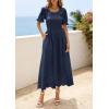 imagePRETTYGARDEN Womens Maxi Smocked Eyelet Dress Summer 2026 Short Puff Sleeve Long Flowy Boho Beach Party Sun Dresses PocketsNavy Blue