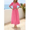 imagePRETTYGARDEN Womens Maxi Smocked Eyelet Dress Summer 2026 Short Puff Sleeve Long Flowy Boho Beach Party Sun Dresses PocketsPink