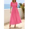 imagePRETTYGARDEN Womens Maxi Smocked Eyelet Dress Summer 2026 Short Puff Sleeve Long Flowy Boho Beach Party Sun Dresses PocketsPink