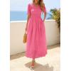 imagePRETTYGARDEN Womens Maxi Smocked Eyelet Dress Summer 2026 Short Puff Sleeve Long Flowy Boho Beach Party Sun Dresses PocketsPink