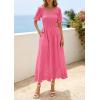 imagePRETTYGARDEN Womens Maxi Smocked Eyelet Dress Summer 2026 Short Puff Sleeve Long Flowy Boho Beach Party Sun Dresses PocketsPink
