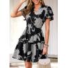 imagePRETTYGARDEN Womens Summer Floral Mini Dress 2026 Trendy Ruffle Short Sleeve V Neck Flowy A Line Short Beach DressesBlack Big Floral