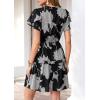imagePRETTYGARDEN Womens Summer Floral Mini Dress 2026 Trendy Ruffle Short Sleeve V Neck Flowy A Line Short Beach DressesBlack Big Floral