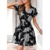 imagePRETTYGARDEN Womens Summer Floral Mini Dress 2026 Trendy Ruffle Short Sleeve V Neck Flowy A Line Short Beach DressesBlack Big Floral