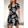 imagePRETTYGARDEN Womens Summer Floral Mini Dress 2026 Trendy Ruffle Short Sleeve V Neck Flowy A Line Short Beach DressesBlack Big Floral