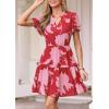 imagePRETTYGARDEN Womens Summer Floral Mini Dress 2026 Trendy Ruffle Short Sleeve V Neck Flowy A Line Short Beach DressesFloral Red Pink