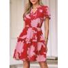 imagePRETTYGARDEN Womens Summer Floral Mini Dress 2026 Trendy Ruffle Short Sleeve V Neck Flowy A Line Short Beach DressesFloral Red Pink