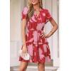 imagePRETTYGARDEN Womens Summer Floral Mini Dress 2026 Trendy Ruffle Short Sleeve V Neck Flowy A Line Short Beach DressesFloral Red Pink