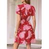 imagePRETTYGARDEN Womens Summer Floral Mini Dress 2026 Trendy Ruffle Short Sleeve V Neck Flowy A Line Short Beach DressesFloral Red Pink