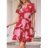 imagePRETTYGARDEN Womens Summer Floral Mini Dress 2026 Trendy Ruffle Short Sleeve V Neck Flowy A Line Short Beach DressesFloral Red Pink