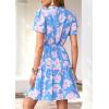 imagePRETTYGARDEN Womens Summer Floral Mini Dress 2026 Trendy Ruffle Short Sleeve V Neck Flowy A Line Short Beach DressesFloral Sky Blue White