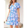 imagePRETTYGARDEN Womens Summer Floral Mini Dress 2026 Trendy Ruffle Short Sleeve V Neck Flowy A Line Short Beach DressesFloral Sky Blue White