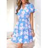 imagePRETTYGARDEN Womens Summer Floral Mini Dress 2026 Trendy Ruffle Short Sleeve V Neck Flowy A Line Short Beach DressesFloral Sky Blue White