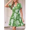imagePRETTYGARDEN Womens Summer Floral Mini Dress 2026 Trendy Ruffle Short Sleeve V Neck Flowy A Line Short Beach DressesGreen Floral