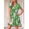 imagePRETTYGARDEN Womens Summer Floral Mini Dress 2026 Trendy Ruffle Short Sleeve V Neck Flowy A Line Short Beach DressesGreen Floral