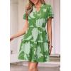 imagePRETTYGARDEN Womens Summer Floral Mini Dress 2026 Trendy Ruffle Short Sleeve V Neck Flowy A Line Short Beach DressesGreen Floral