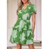 imagePRETTYGARDEN Womens Summer Floral Mini Dress 2026 Trendy Ruffle Short Sleeve V Neck Flowy A Line Short Beach DressesGreen Floral