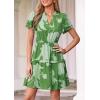 imagePRETTYGARDEN Womens Summer Floral Mini Dress 2026 Trendy Ruffle Short Sleeve V Neck Flowy A Line Short Beach DressesGreen Floral