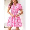 imagePRETTYGARDEN Womens Summer Floral Mini Dress 2026 Trendy Ruffle Short Sleeve V Neck Flowy A Line Short Beach DressesPink Floral