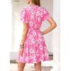 imagePRETTYGARDEN Womens Summer Floral Mini Dress 2026 Trendy Ruffle Short Sleeve V Neck Flowy A Line Short Beach DressesPink Floral
