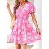 imagePRETTYGARDEN Womens Summer Floral Mini Dress 2026 Trendy Ruffle Short Sleeve V Neck Flowy A Line Short Beach DressesPink Floral
