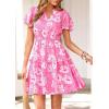 imagePRETTYGARDEN Womens Summer Floral Mini Dress 2026 Trendy Ruffle Short Sleeve V Neck Flowy A Line Short Beach DressesPink Floral