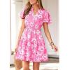 imagePRETTYGARDEN Womens Summer Floral Mini Dress 2026 Trendy Ruffle Short Sleeve V Neck Flowy A Line Short Beach DressesPink Floral