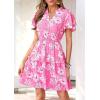imagePRETTYGARDEN Womens Summer Floral Mini Dress 2026 Trendy Ruffle Short Sleeve V Neck Flowy A Line Short Beach DressesPink Floral
