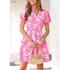 imagePRETTYGARDEN Womens Summer Floral Mini Dress 2026 Trendy Ruffle Short Sleeve V Neck Flowy A Line Short Beach DressesPink Floral