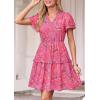 imagePRETTYGARDEN Womens Summer Floral Mini Dress 2026 Trendy Ruffle Short Sleeve V Neck Flowy A Line Short Beach DressesRose Red Floral