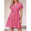 imagePRETTYGARDEN Womens Summer Floral Mini Dress 2026 Trendy Ruffle Short Sleeve V Neck Flowy A Line Short Beach DressesRose Red Floral