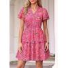 imagePRETTYGARDEN Womens Summer Floral Mini Dress 2026 Trendy Ruffle Short Sleeve V Neck Flowy A Line Short Beach DressesRose Red Floral