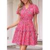 imagePRETTYGARDEN Womens Summer Floral Mini Dress 2026 Trendy Ruffle Short Sleeve V Neck Flowy A Line Short Beach DressesRose Red Floral