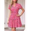 imagePRETTYGARDEN Womens Summer Floral Mini Dress 2026 Trendy Ruffle Short Sleeve V Neck Flowy A Line Short Beach DressesRose Red Floral