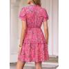 imagePRETTYGARDEN Womens Summer Floral Mini Dress 2026 Trendy Ruffle Short Sleeve V Neck Flowy A Line Short Beach DressesRose Red Floral