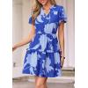 imagePRETTYGARDEN Womens Summer Floral Mini Dress 2026 Trendy Ruffle Short Sleeve V Neck Flowy A Line Short Beach DressesRoyal Blue Floral