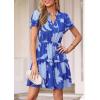 imagePRETTYGARDEN Womens Summer Floral Mini Dress 2026 Trendy Ruffle Short Sleeve V Neck Flowy A Line Short Beach DressesRoyal Blue Floral