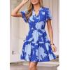 imagePRETTYGARDEN Womens Summer Floral Mini Dress 2026 Trendy Ruffle Short Sleeve V Neck Flowy A Line Short Beach DressesRoyal Blue Floral