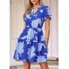 imagePRETTYGARDEN Womens Summer Floral Mini Dress 2026 Trendy Ruffle Short Sleeve V Neck Flowy A Line Short Beach DressesRoyal Blue Floral