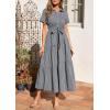 imagePRETTYGARDEN Womens Summer Maxi Button Up Shirt Dress 2026 Short Sleeve Striped A Line Long Flowy Elegant Spring DressesBlack Striped