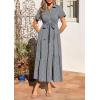 imagePRETTYGARDEN Womens Summer Maxi Button Up Shirt Dress 2026 Short Sleeve Striped A Line Long Flowy Elegant Spring DressesBlack Striped