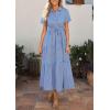 imagePRETTYGARDEN Womens Summer Maxi Button Up Shirt Dress 2026 Short Sleeve Striped A Line Long Flowy Elegant Spring DressesBlue Striped