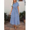 imagePRETTYGARDEN Womens Summer Maxi Button Up Shirt Dress 2026 Short Sleeve Striped A Line Long Flowy Elegant Spring DressesBlue Striped