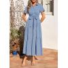 imagePRETTYGARDEN Womens Summer Maxi Button Up Shirt Dress 2026 Short Sleeve Striped A Line Long Flowy Elegant Spring DressesBlue Striped