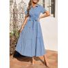 imagePRETTYGARDEN Womens Summer Maxi Button Up Shirt Dress 2026 Short Sleeve Striped A Line Long Flowy Elegant Spring DressesBlue Striped