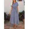 imagePRETTYGARDEN Womens Summer Maxi Button Up Shirt Dress 2026 Short Sleeve Striped A Line Long Flowy Elegant Spring DressesDark Blue Striped