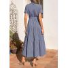 imagePRETTYGARDEN Womens Summer Maxi Button Up Shirt Dress 2026 Short Sleeve Striped A Line Long Flowy Elegant Spring DressesDark Blue Striped
