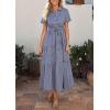 imagePRETTYGARDEN Womens Summer Maxi Button Up Shirt Dress 2026 Short Sleeve Striped A Line Long Flowy Elegant Spring DressesDark Blue Striped