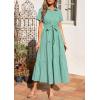 imagePRETTYGARDEN Womens Summer Maxi Button Up Shirt Dress 2026 Short Sleeve Striped A Line Long Flowy Elegant Spring DressesGreen Striped